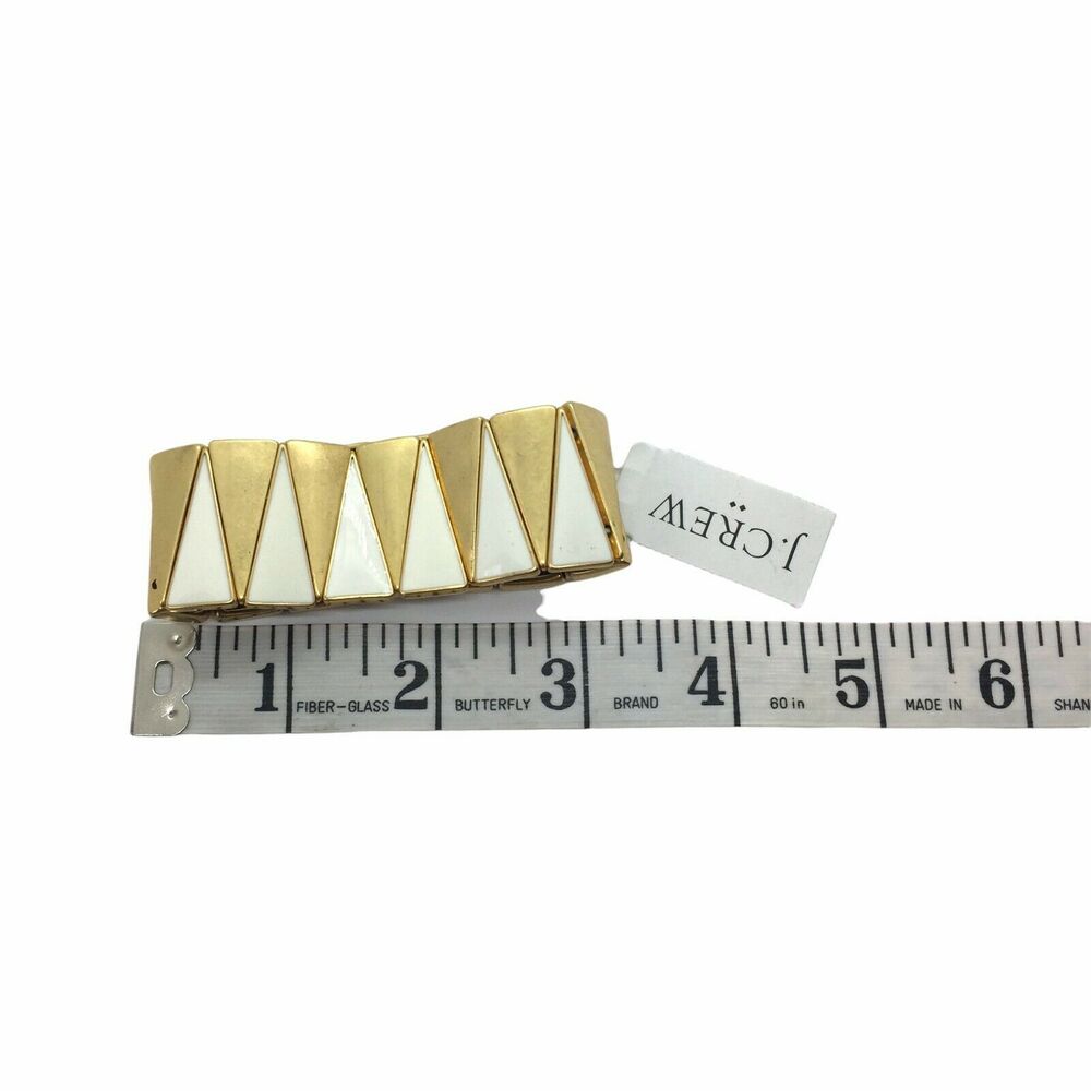 J. Crew Women's Gold Tone White Stretch Mod Colorblock Bangle Bracelet Size 7" - Picture 8 of 14